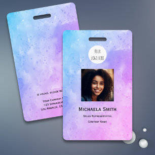 Purple Watercolor ID Card Minimalist Employee Badge