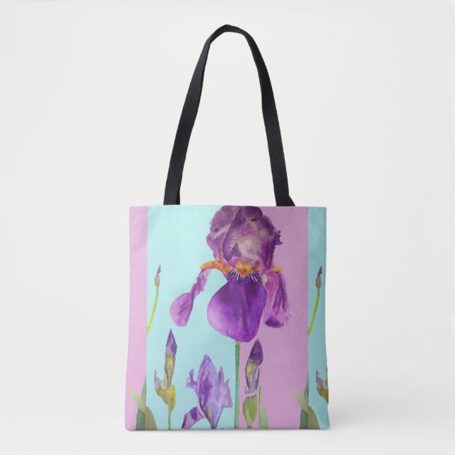 Purple Watercolor Iris Flower Girls Floral Bag (Front)