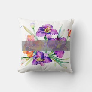 Purple watercolor Iris personalised Cushion