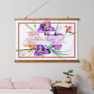 Purple watercolor iris personalised hanging tapestry