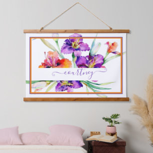 Purple watercolor iris personalised hanging tapestry