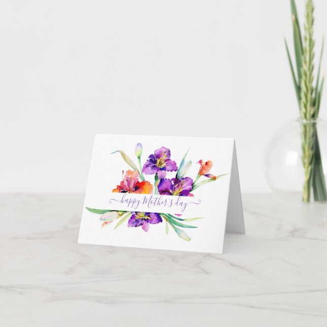Purple watercolor Iris personalised  Holiday Card (Front)