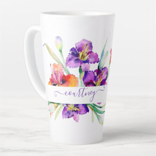 Purple watercolor Iris personalised Latte Mug