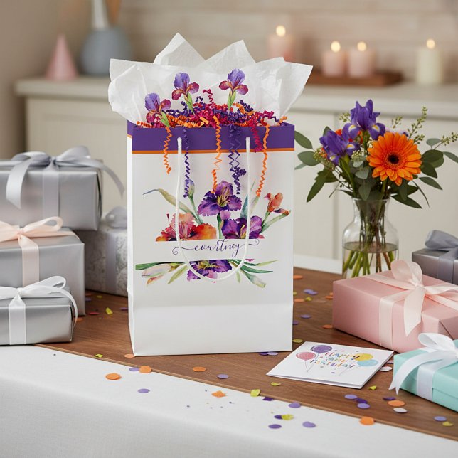 Purple watercolor Iris personalised  Medium Gift Bag (Creator Uploaded)