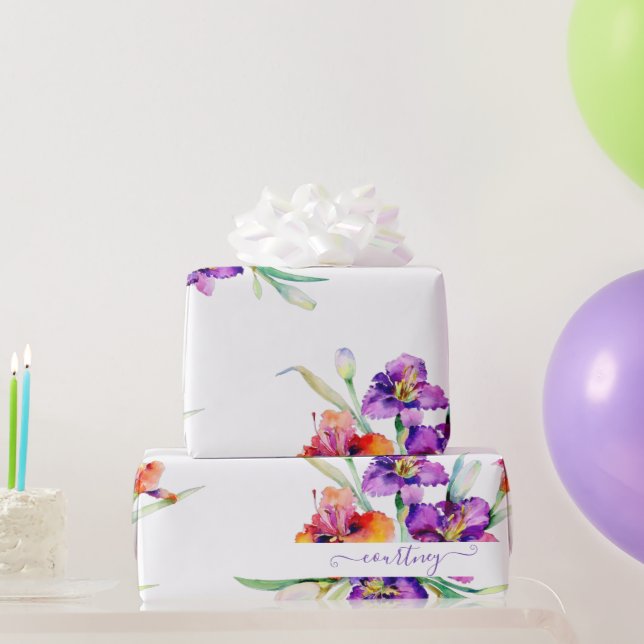 Purple watercolor Iris personalised  Wrapping Pape Paper (Party Gifts)