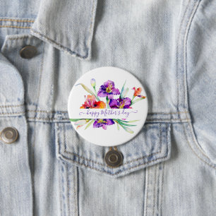 Purple watercolor Iris personalized  7.5 Cm Round Badge