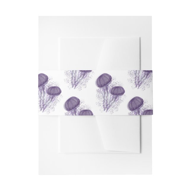Purple Watercolor Jellyfish Nautical Art Wedding Invitation Belly Band (Front Example)
