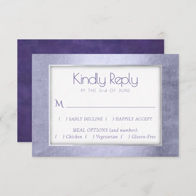 Purple Watercolor | Lavender Violet Entree Choice RSVP Card (Front/Back)