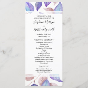 Purple Watercolor Leaves Foliage Wedding Ceremony Programme