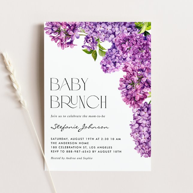 Purple Watercolor Lilac Flowers Baby Brunch Invitation (Creator Uploaded)