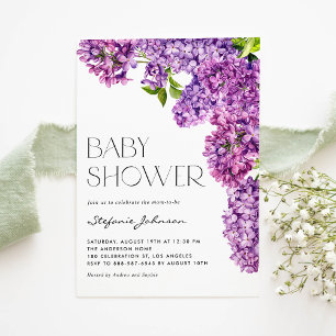 Purple Watercolor Lilac Flowers Baby Shower Invitation