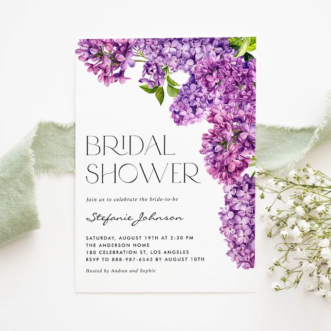 Purple Watercolor Lilac Flowers Bridal Shower Invitation (Creator Uploaded)