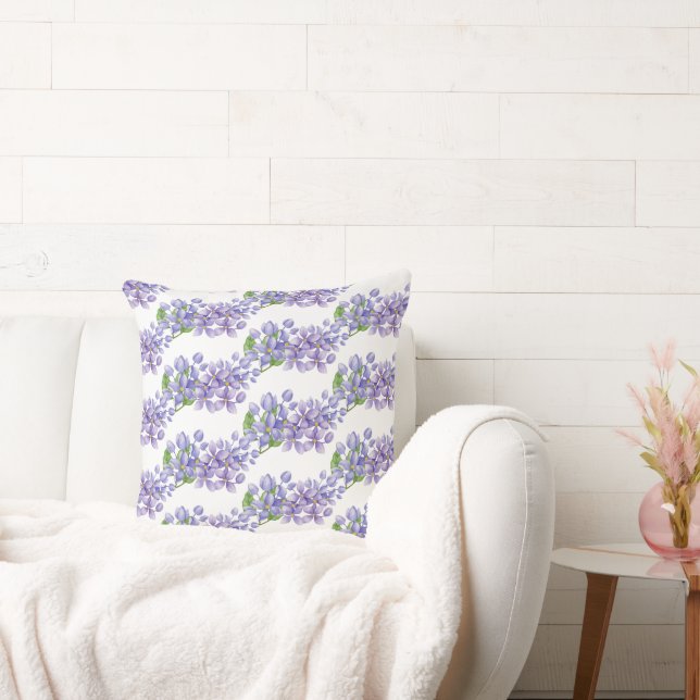 Purple Watercolor Lilac Flowers Cushion (Couch)