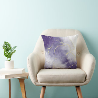Purple Watercolor Marble Gold Foil Abstract luxury Cushion
