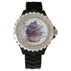 PURPLE WATERCOLOR MARDI GRAS CUPCAKE WATCH