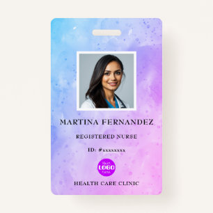 Purple Watercolor Medical Nurse ID ID Badge