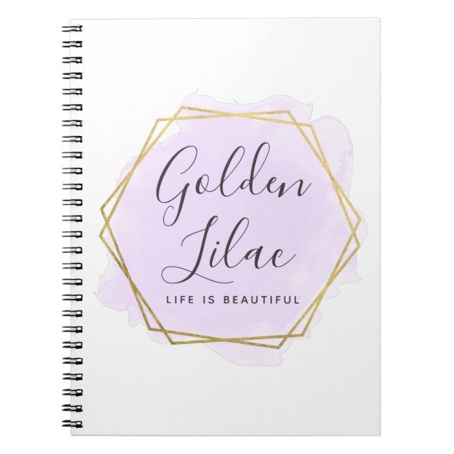 Purple Watercolor & Modern Gold Geometric Chic Notebook (Front)