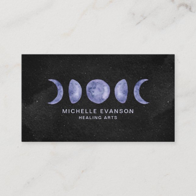 Purple Watercolor Moon Phases Healing Arts Business Card (Front)