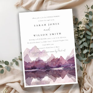 Purple Watercolor Mountain Lake Couples Shower Invitation