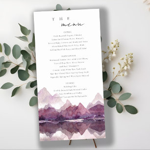 Purple Watercolor Mountain Lake Wedding Menu