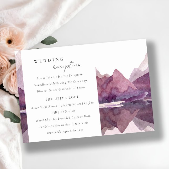 Purple Watercolor Mountain Lake Wedding Reception Invitation (Creator Uploaded)