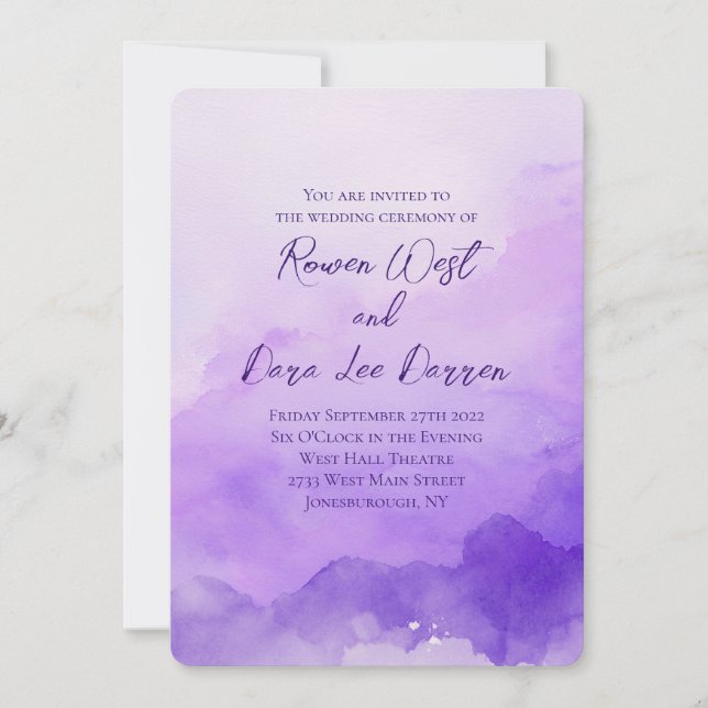 Purple Watercolor Ombre Painting Wedding Invitation (Front)