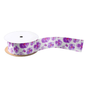 Purple watercolor pansy violas art ribbon satin ribbon