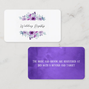 Purple Watercolor Peonies Wedding Registry Business Card