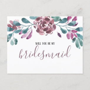 Purple Watercolor Peony Bridesmaid  Invitation