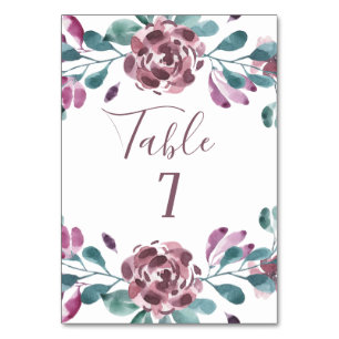 Purple Watercolor Peony Wedding Summer Table Number