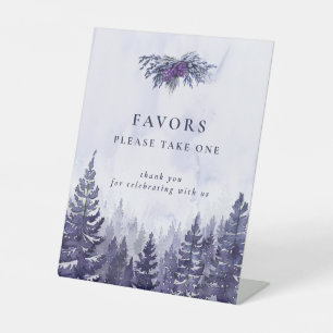 Purple Watercolor Pine Tree Forest Wedding Favours Pedestal Sign