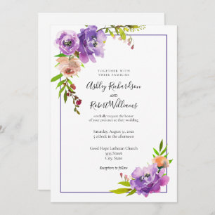Purple Watercolor Purple Floral Wedding Invitation
