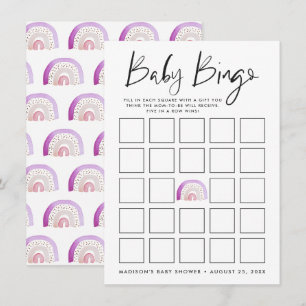 Purple Watercolor Rainbow Baby Shower Bingo Card