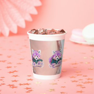 Purple Watercolor Red Panda Illustration Two-Tone  Paper Cups