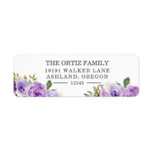 Purple Watercolor Rose Floral Return Address Label