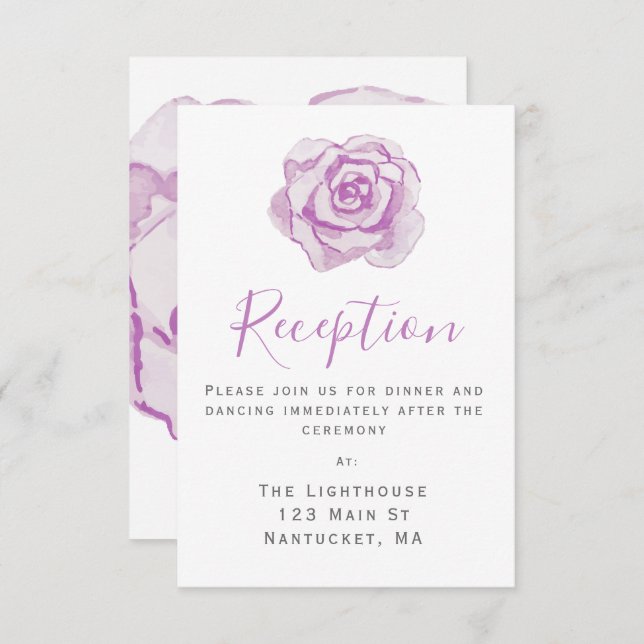 Purple Watercolor Rose | Wedding Reception Insert Invitation (Front/Back)