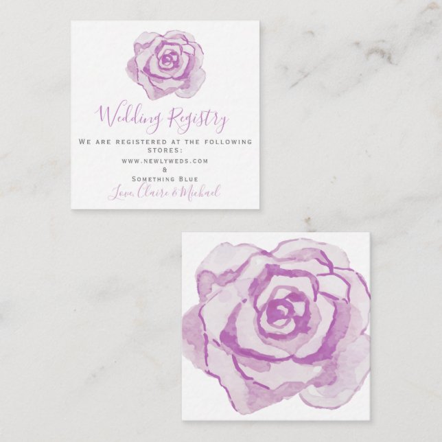 Purple Watercolor Rose | Wedding Registry Insert (Front/Back)