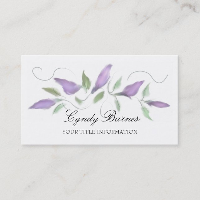 Purple Watercolor Rosebuds Business Card (Front)