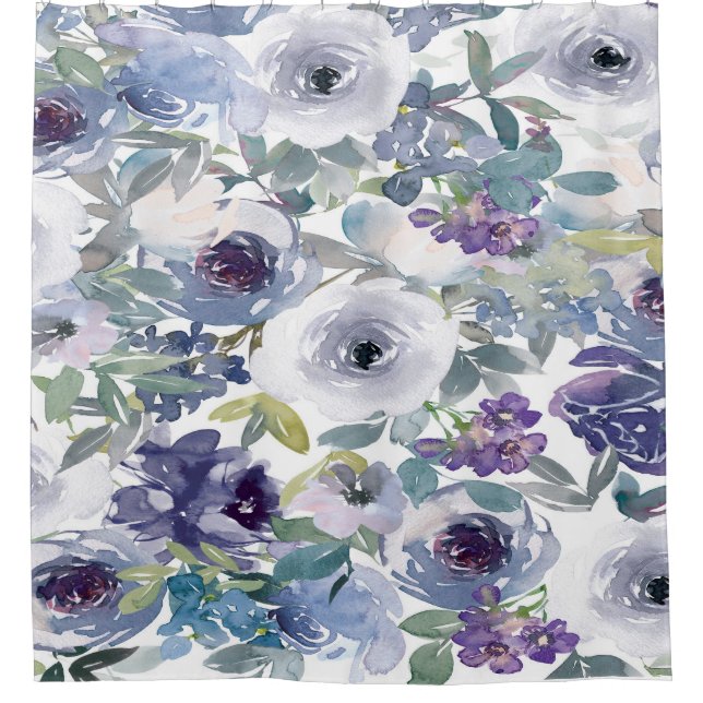 Purple Watercolor Roses Shower Curtain (Front)