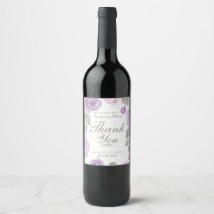 Purple Watercolor Roses Thank You Wine Label