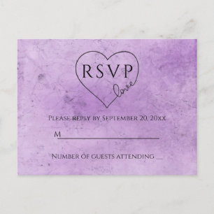 Purple Watercolor RSVP Heart Vintage Wedding Love Invitation Postcard