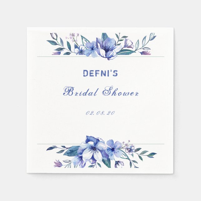 purple watercolor rustic floral bridal shower napkin (Front)