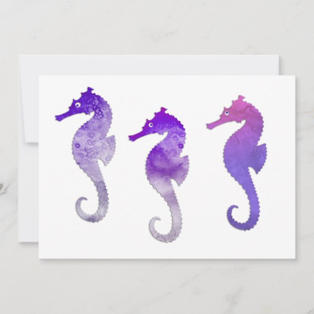 Purple Watercolor Seahorses Invitation (Front)