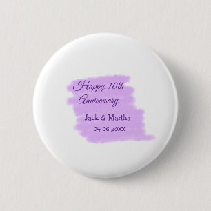 Purple watercolor splash modern 10th anniversary  6 cm round badge