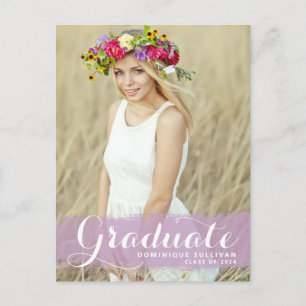Purple Watercolor Splash Photo Graduation Postcard