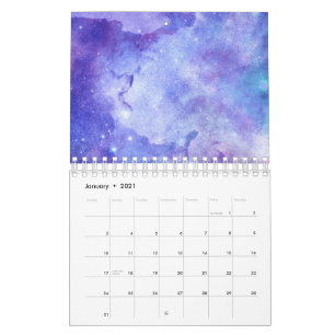 Purple Watercolor Starry Sky Space Lover Galaxy Calendar