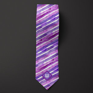 Purple Watercolor Striped Tie