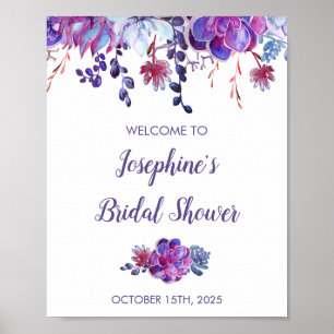 Purple Watercolor Succulents Foliage Bridal Shower Poster