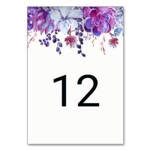 Purple Watercolor Succulents Table Number Cards