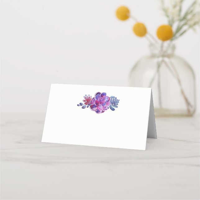 Purple Watercolor Succulents Wedding Place Card (Front)